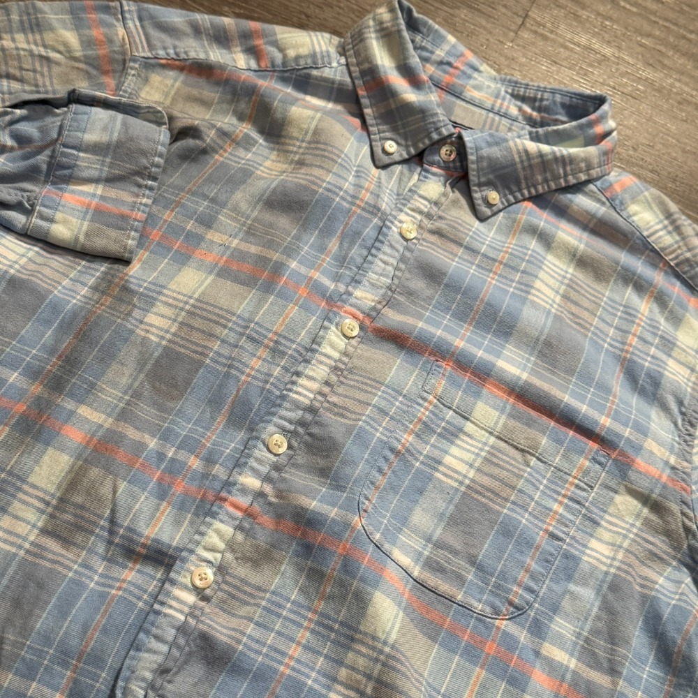 Vineyard Vines Shirt Men‎ XL Blue Plaid Button Linen Blend Classic Fit Murray